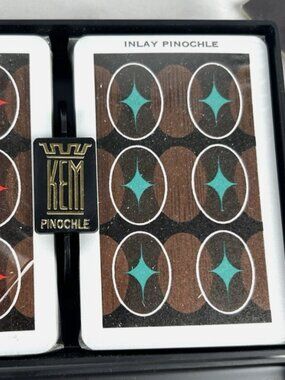 SEALED Vintage KEM Inlay Pinochle Double Deck Plastic Cards Case & Cover MCM